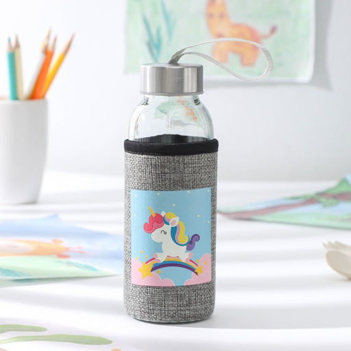 Бутылка для воды стеклянная в чехле «Единорожек», 300 мл, h=16.5 см