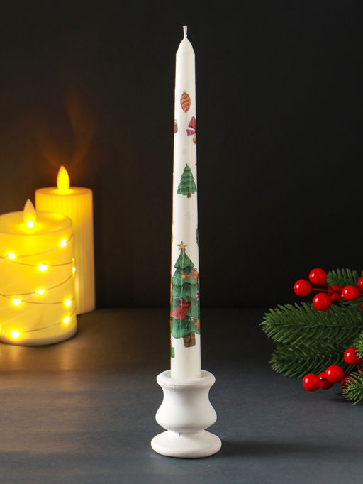 Цена за 4 шт. Свеча античная "Новый год" 255х22 мм, с декором