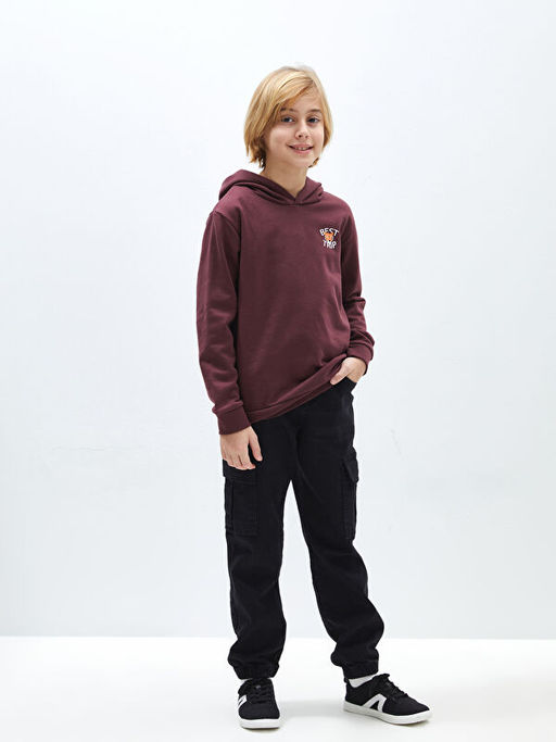 Bask?l? Uzun Kollu Erkek ?ocuk Hoodie - Waikiki фото 2