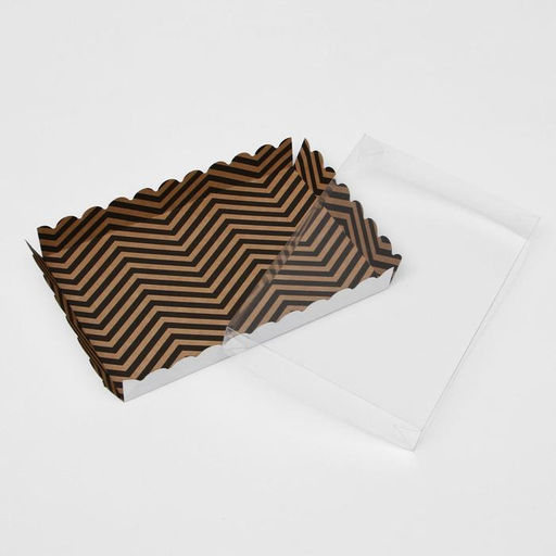Цена за 10 шт. Коробочка для печенья с PVC крышкой «ЗигЗаг», крафт, 22×15×3 см