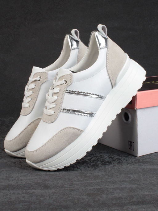 05-PDE40-2 WHITE/BEIGE Кроссовки женские (натуральная кожа, натуральная замша) - Фабричный китай фото 16