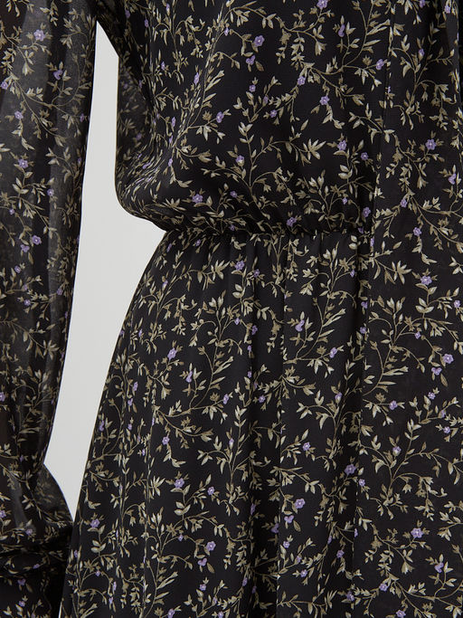 Платье ШИФОН резинка+галстук  черное в мелкий цветок - Tantino фото 6