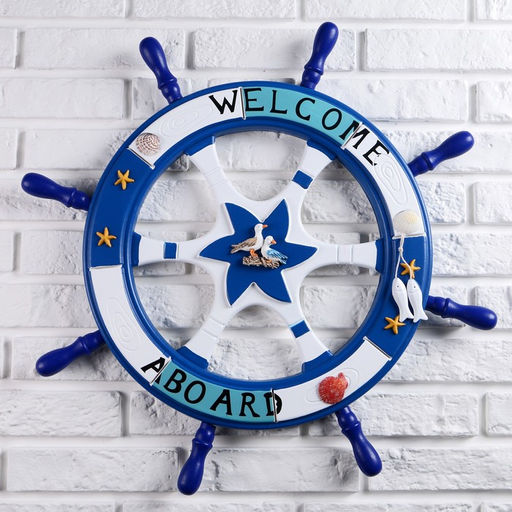 Декор настенный, панно Штурвал. Добро пожаловать на борт, синий, 62 см