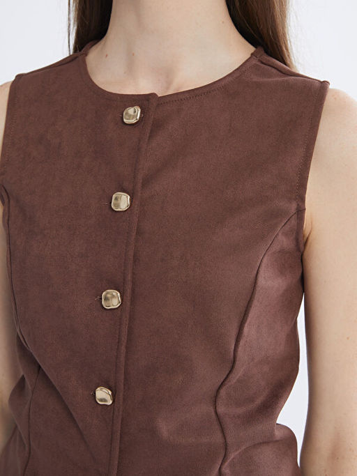 Bisiklet Yaka Kad?n S?et G?r?n?ml? Klasik Yelek