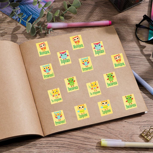 Цена за 10 шт. Бумажные наклейки оценки Совушки, 10.5 18 см - Арт узор фото 3