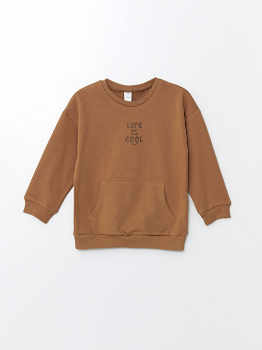 Bisiklet Yaka Bask?l? Erkek Bebek Sweatshirt ve E?ofman Alt 2li Tak?m