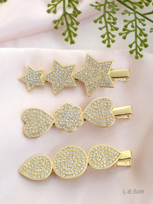 Заколка-зажим для волос 6,5 см Микс / GTK-35 /уп 12/золото/стразы (Сердца) - Галеонтрейд фото 2