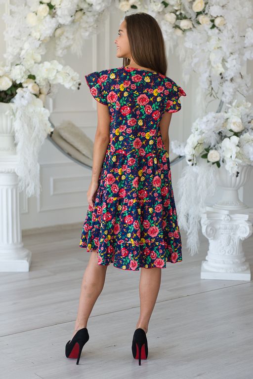 Платье женское из кулирки Люси красно-желтые цветы - Амадэль фото 2