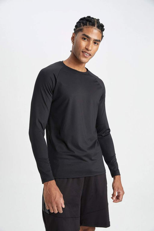 DeFactoFit Облегающая футболка с круглым вырезом и принтом в стиле спортсмен с длинными рукавами