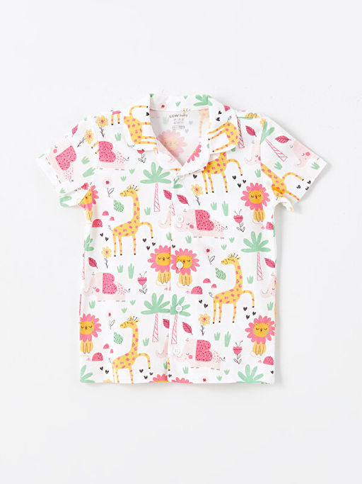 Polo Yaka K?sa Kollu Bask?l? K?z Bebek Pijama Tak?m - Waikiki фото 2