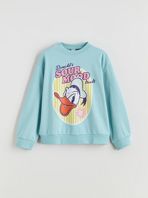 Bisiklet Yaka Donald Duck Bask?l? K?z ?ocuk Sweatshirt