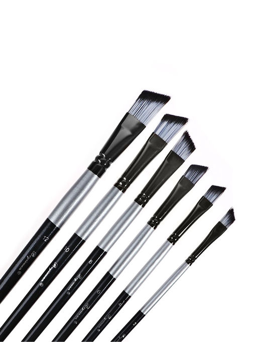 Набор кистей для рисования, синтетика, 6 штук: № 2, 4, 6, 8, 10, 12, плоские, скошенные, чёрно - серые, международный размер