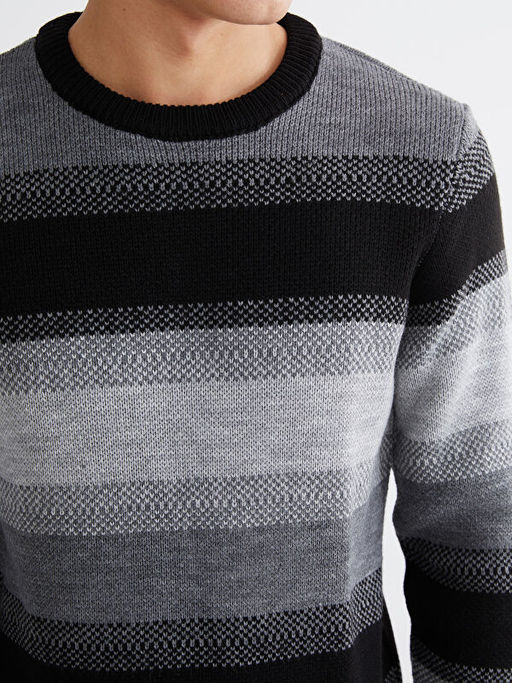 Bisiklet Yaka ?izgili Erkek Triko Kazak