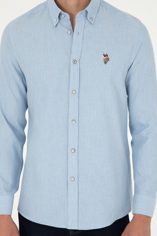 Мужская голубая базовая рубашка с длинным рукавом - U.s. polo assn фото 6