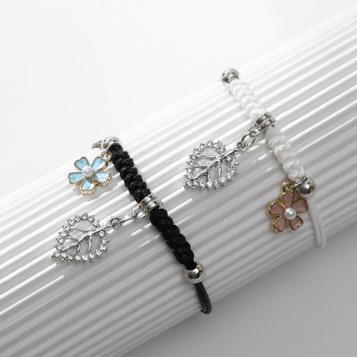 Браслеты парные «Неразлучники» цветы с листьями, цветные, d=7 см