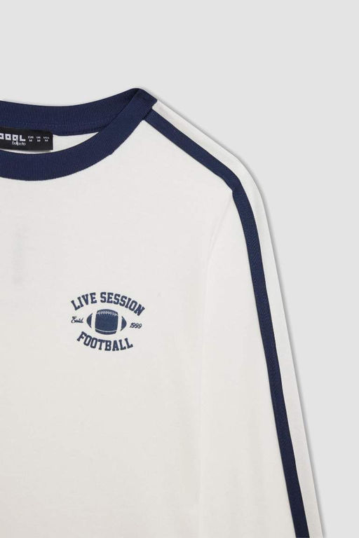 Женская белая классная футболка в рубчик с длинным рукавом с принтом - Defacto фото 8