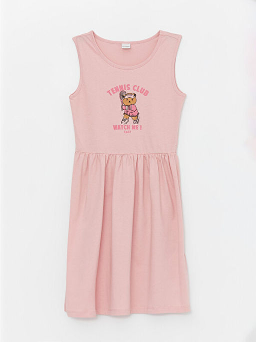 Bisiklet Yaka Bask?l? K?z ?ocuk Elbise