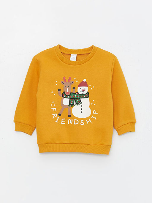 Bisiklet Yaka Y?lba?? Temal? Uzun Kollu Erkek Bebek Sweatshirt