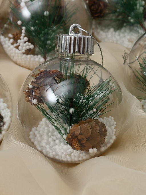 Ёлочные игрушки Льдинка - шишки, шары новогодние, d=8 см, набор 6 шт., прозрачный - Зимнее волшебство фото 8