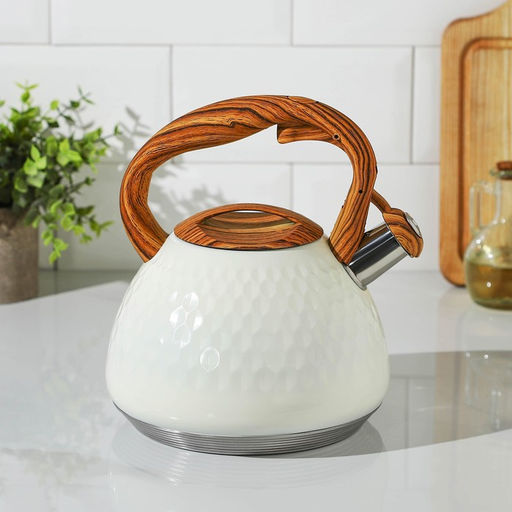 Чайник со свистком из нержавеющей стали Magistro Heat, 3 л, ТРС, индукция, ручка soft-touch, цвет белый