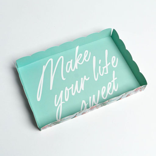 Цена за 5 шт. Коробка для печенья, кондитерская упаковка с PVC крышкой, Make your life sweet, 22 х 15 х 3 см