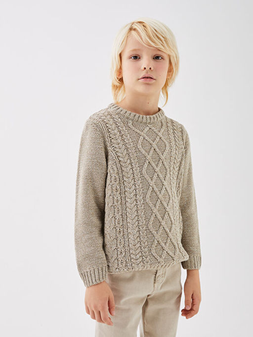 Bisiklet Yaka Sa? ?rg?s? Desenli Uzun Kollu Erkek ?ocuk Triko Kazak - Waikiki фото 3