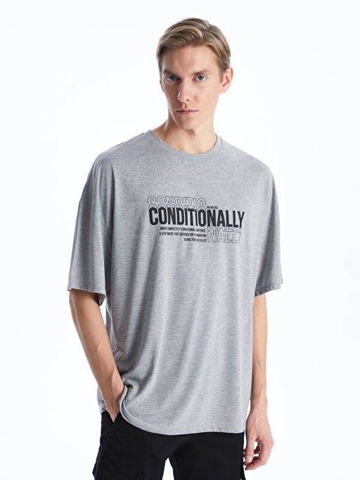 Bisiklet Yaka K?sa Kollu Bask?l? Penye Erkek Ti??rt