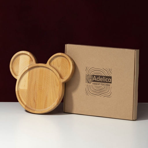 Менажница Adelica «Микки», 3 секции, 25×23×1.8 см, пропитана минеральным маслом, в подарочной коробке, дерево берёза