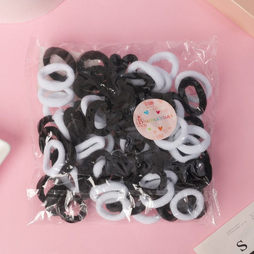 Резинки для волос «Махрушка», набор 76 шт., 3.5 см, чёрные, белые