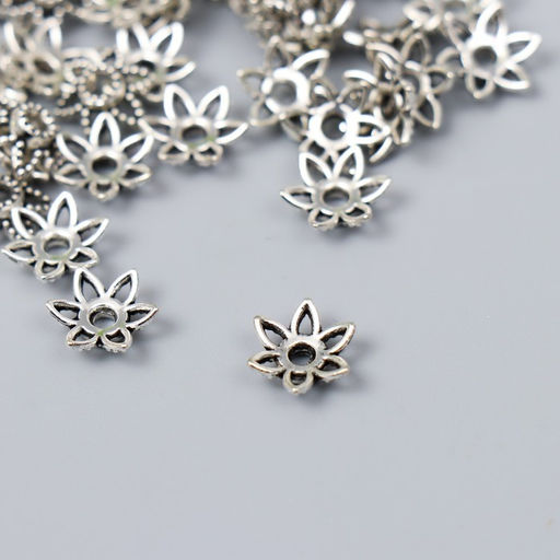 Цена за 50 шт. Декор шляпка для бусин металл Цветок-звезда, серебро, 0.9?1.1 см