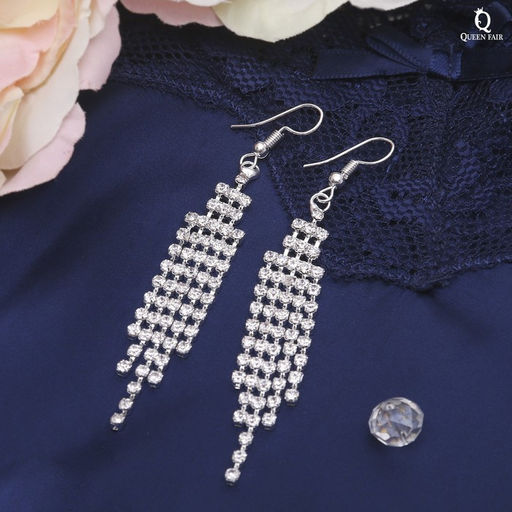 Серьги висячие со стразами Princess водопад, цвет белый в серебре, 8,5 см - Queen fair фото 3