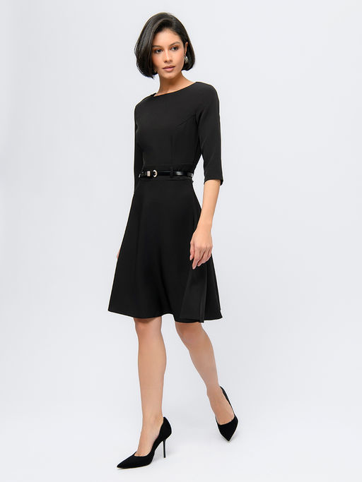 Платье черного цвета с рукавами 3/4 и расклешенной юбкой - 1001dress фото 2