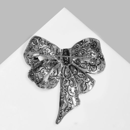 Брошь «Бант» узорчатый, цвет бело-синий в чернёном серебре МИКС