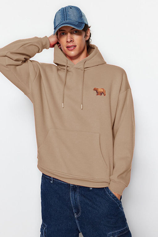 Vizon Oversize/Geni_ Kesim Kap__onlu Hayvan Nak__l_ __i Polar/S_cak Tutan Sweatshirt TMNAW24SW00097 - Trendyolmilla фото 2