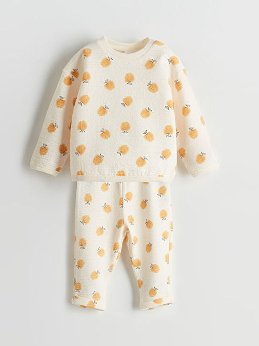 Bisiklet Yaka Bask?l? K?z Bebek Sweatshirt ve Tayt 2li