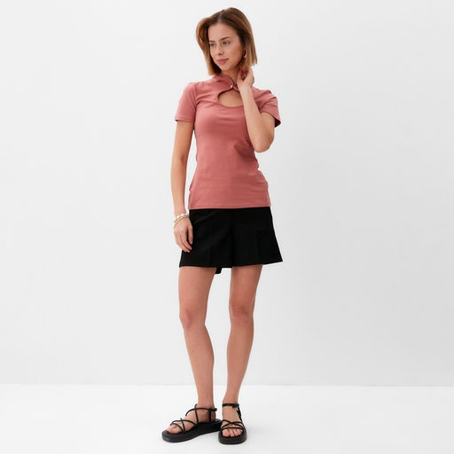 Футболка женская с вырезом MINAKU: Basic line, пыльная роза, размер 42