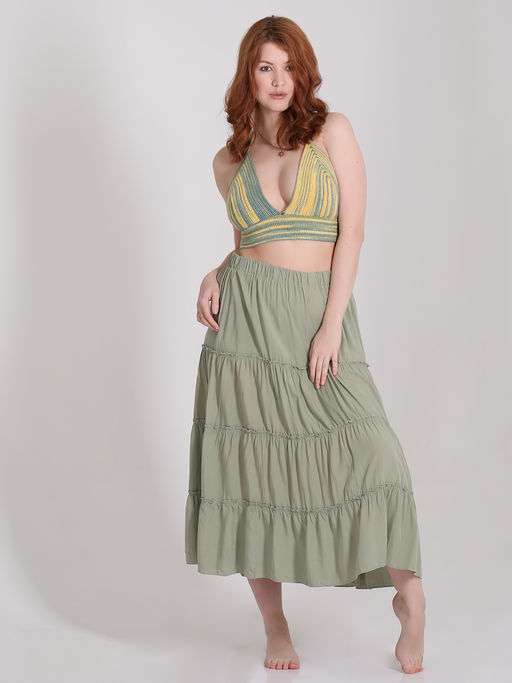 Юбка фисташковая ярусная больших размеров - Almond фото 3