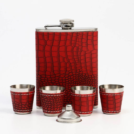 Подарочный набор 6 в 1 «Кожа питона»: фляжка 240 мл, 4 стопки, воронка