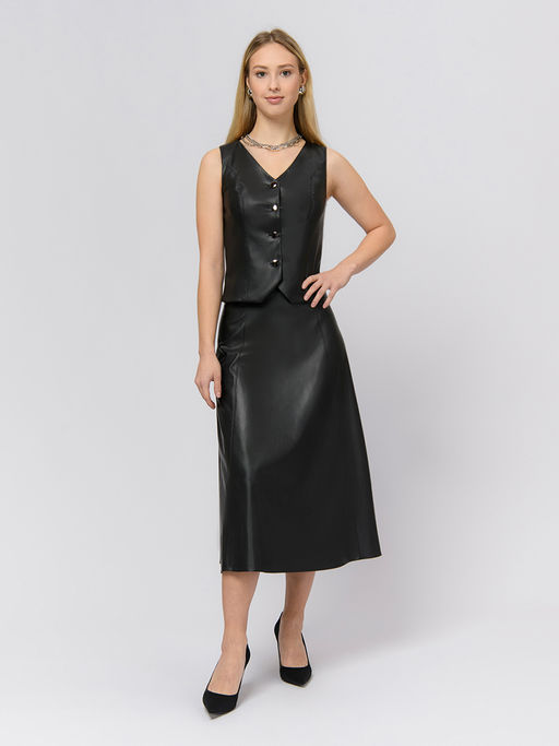 Жилет черного цвета из искусственной кожи на пуговицах - 1001dress фото 4