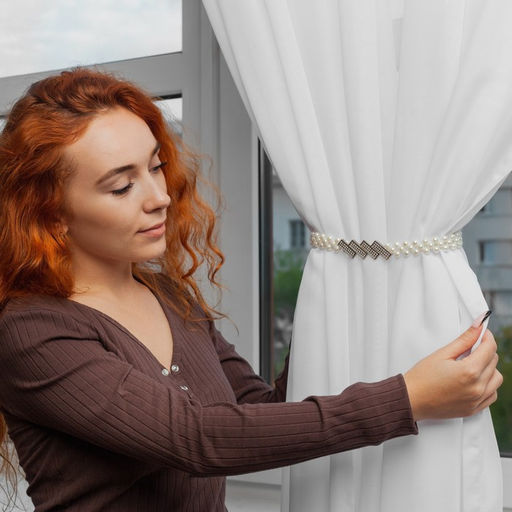 Подхват для штор Геометрия, жемчуг на резинке, 2,2 7,5 см, 2 45 см, цвет белый - Арт узор фото 7