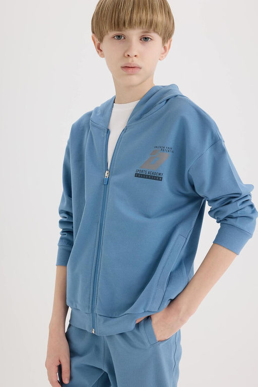 %100 Pamuk Bask_l_ Kap__onlu Fermuarl_ Sweatshirt Erkek _ocuk - Defacto фото 7