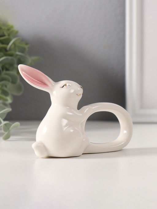 Фигурка - держатель для салфеток Белый кролик с розовыми ушками, керамика, 5?10?7.5 см