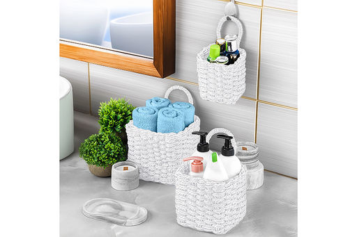 Набор 3 плетеных корзин, 1 корзинка 13*13*20см, 1 корзинка 16*16*23см, 1 корзинка 19*19*26см, белый