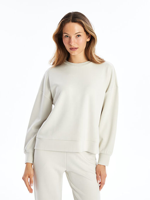 Bisiklet Yaka D?z Oversize Kad?n Sweatshirt
