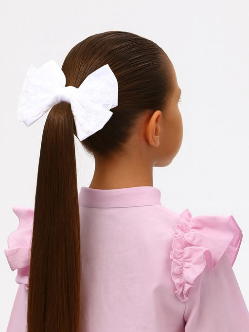 Цена за 6 шт. Бант для волос на резинке «Школьница стиль», классика кружево, 12 см, белый