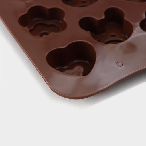 Форма для конфет и шоколада Доляна Мишка, цветок, сердце, силикон, 19.7?10.5?1.5 см, 14 ячеек, коричневая