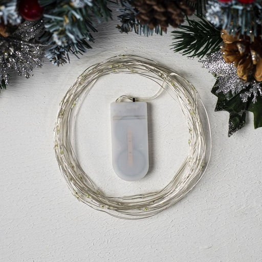 Гирлянда Нить 5 м роса, IP20, серебристая нить, 50 LED, батарейки CR2032?2 (в комплекте), свечение белое - Luazon lighting фото 2