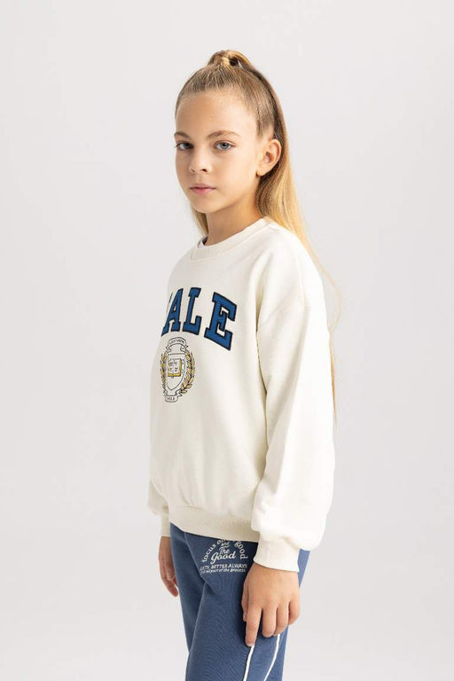 Толстовка свободного кроя с круглым вырезом для девочек Yale University - Defacto фото 4