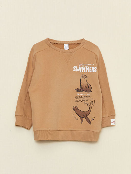 Bisiklet Yaka Uzun Kollu Bask?l? Erkek Bebek Sweatshirt