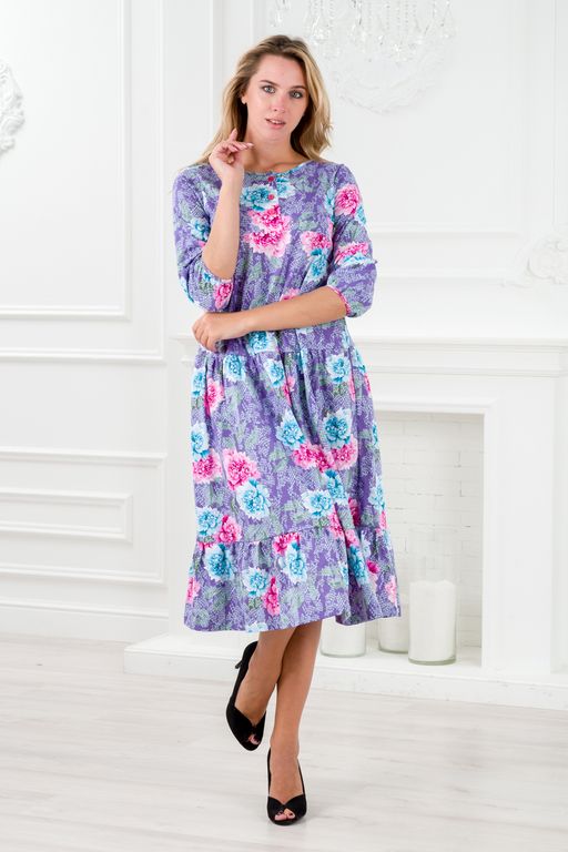 Платье женское из кулирки Амина пион на фиолетовом - Амадэль фото 2
